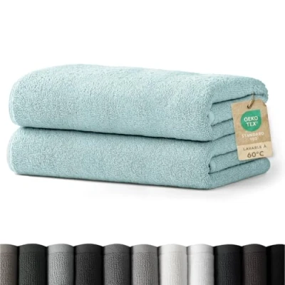 Image de Blumtal Serviette Sauna Bleu Clair De en Coton 80x200 Bain Lot 2 Certifié Oeko TEX®