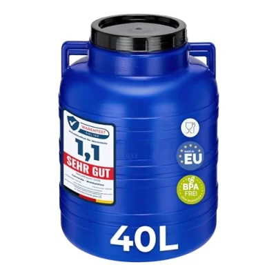 Image de Garronda réservoir d&#039;eau de 40 litres, Baril Alimentaire, fût à Large Ouverture en HDPE et sans BPA, tonneau Jardin, bac Aliments pour Animaux, conteneur d&#039;eau, Universel GD 0078, Bleu