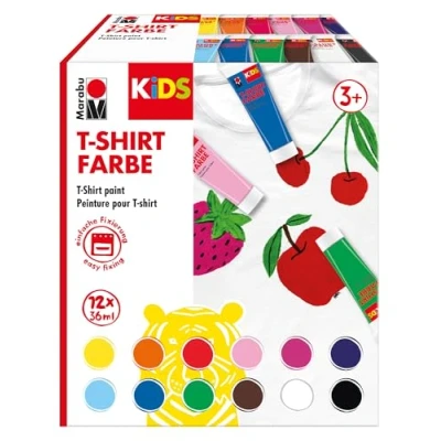 Image de Marabu 0308000000011 Kids T Shirt Farbe, Peinture sur Tissu pour la création de Textiles, 12 x 36 ML, résistant au Lavage après Fixation jusqu&#039;à 60 C, Enfants à partir 3 Ans