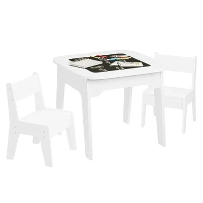 Image de WOLTU Table Enfant avec 2 Chaises, Ensemble de et Chaises pour Enfants, Rangement, Plateau Réversible en Double Face, Blanc