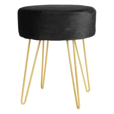 Image de Harbour Housewares 1x Noir/Or H40 x D35cm Rond Repose Pieds en Velours Petit Salon Mettre la Table Tabouret Ottoman Pouf Chaise Siège