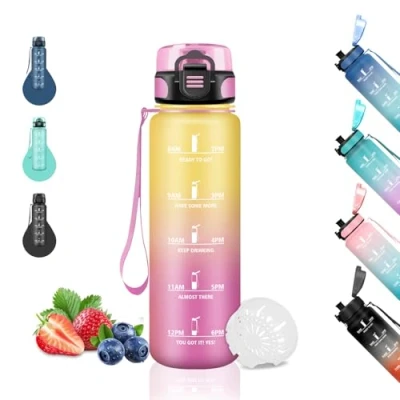 Image de Gourde, 500ml Gourde Enfant, Graduée, Anti Fuite, Facile à Nettoyer, Motivation, avec Slogan de Reutilisable pour l&#039;École, Velo, Bureau, Voyage, Extérieur, Jaune rose