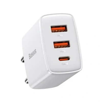 Image de Chargeur rapide compact Baseus double USB + Type C pour iPhone, Pad Pro, Xiaomi, Huawei blanc