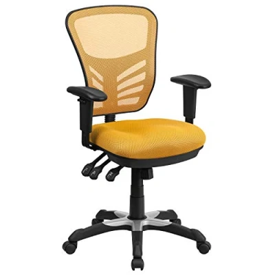 Image de Flash Furniture Fauteuil de Bureau Ergonomique pivotant Multifonction en Maille avec accoudoirs réglables, Mousse Nylon et Acier, Jaune Orange, Set of 1