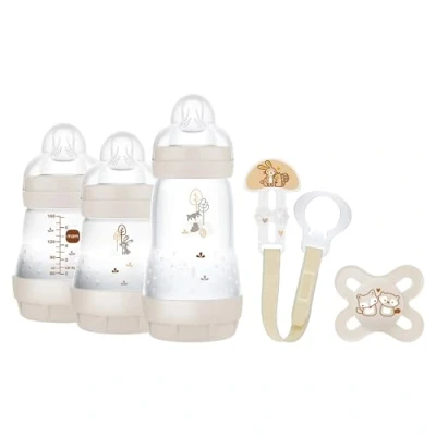 Image de MAM, set pour nouveau né, cadeau, comprend : 2 biberons anti coliques de 160 ml, 1 biberon colique 260 tétine originale Start, broche sucette, dès la naissance neutre