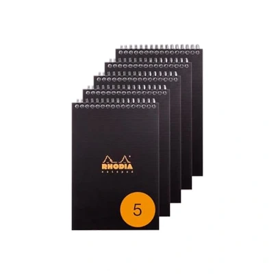 Image de Rhodia 16920Cpack Lot de 5 Bloc Notes à Spirale (Reliure Intégrale) Notepad Noir A5 Petits Carreaux 80 Feuilles Détachables 90 g/m² Couverture Polypro 100% recyclée et recyclable