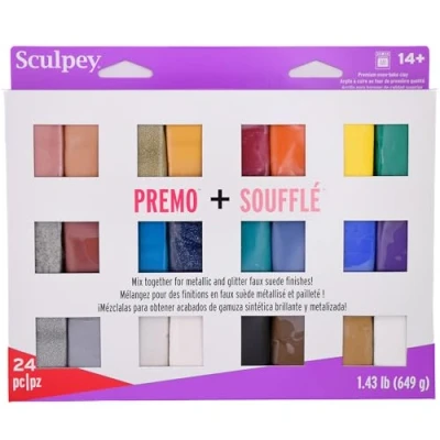 Image de Sculpey Premo + Souffle Clay Multipack 1oz 24/Pkg PE4009 Multicolore