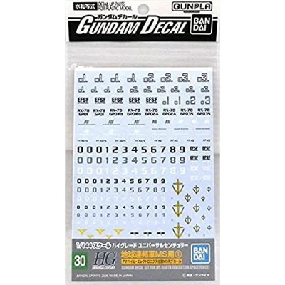 Image de Bandai Spirits Gundam Decal GD30 HGUC Multiuse Earth Federation 1 Plastic Model Decals # 2566007