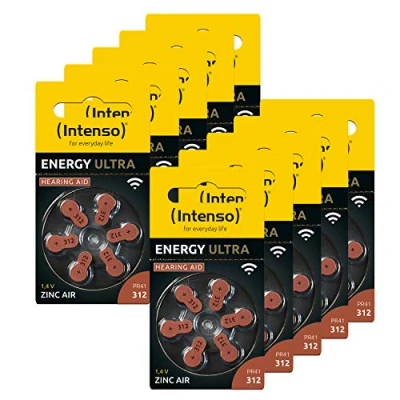 Image de Intenso Energy Ultra 7504436MP Lot de 60 Piles pour appareils auditifs, PR41, Marron, Type 312, 10 Lots 6