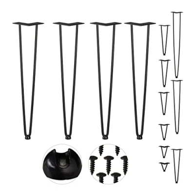 Image de Relaxdays, Noir Pieds en épingle à Cheveux, Jeu de 4, 2 entretoises, métal, tabourets, Table et Armoire,60 cm, Acier, Caoutchouc, Lot 4