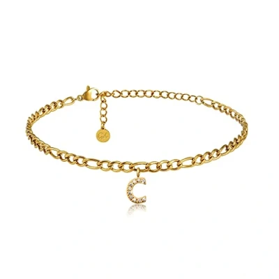 Image de GD GOOD.designs EST. 2015 Bracelet de cheville or avec lettres résistant à l&#039;eau I pour femme doré 18K Chaîne réglable (22 27cm) en acier inoxydable (C)