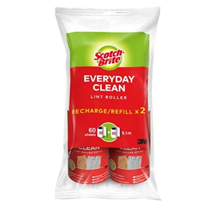 Image de Scotch Brite Lot de Recharge 2x30 feuilles pour Rouleu adhésif Efficace sur cheveux, poussière et poils d&#039;animaux
