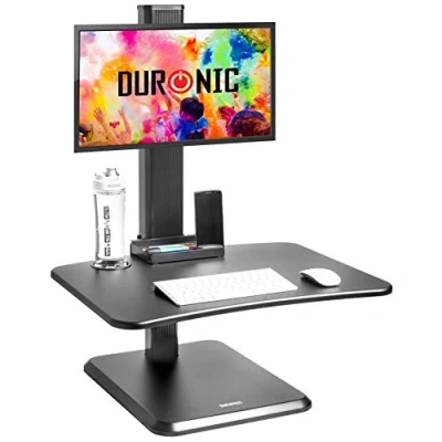 Image de Duronic DM05D14 Poste de Travail Informatique Assis Debout avec Support pour écran Bureau 65 x 51 cm Hauteur Ajustable 7 à 44 Espace Ergonomique Ultra Fin Clavier Souris