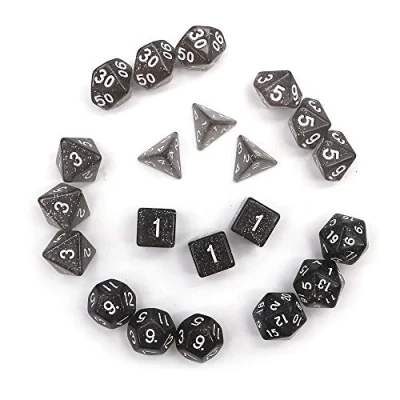 Image de DollaTek Glitter Point dé polyédrique Set de Jeux Table dés 3 Sets x 7 (21 pièces) Die série D20 D12 D10 D8 D6 D4 DND RPG MTG Double Couleurs Une Seule pièce (Noir)