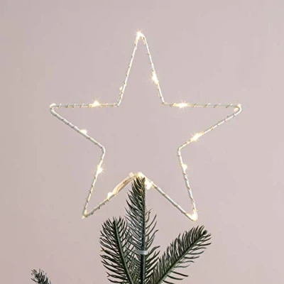 Image de Lights4fun Cimier de Sapin Noël Etoile Lumineuse avec Micro LED Blanc Chaud à Piles