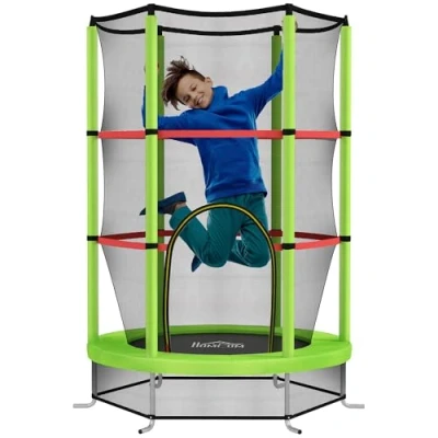Image de HOMCOM Trampoline pour Enfant Ø 1,40 x 1,90H m Filet de sécurité Porte zippée 6 poteaux rembourrés Inclus Charge Max. 45 kg Vert