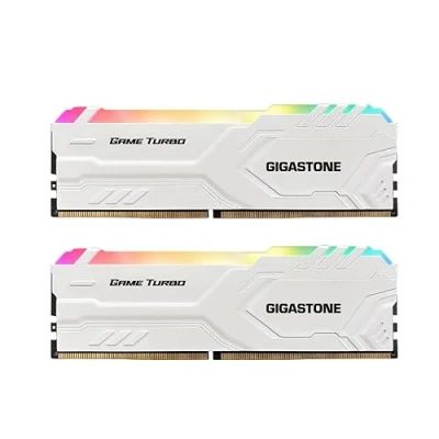 Image de 【RGB DDR4 RAM】GIGASTONE Game TURBO 32Go Kit(2x16Go)DDR4 3200MHz PC4 25600 CL16 18 40 Intel XMP 2.0 AMD Ryzen 1.35V UDIMM 288pin UnbuffeRouge Non ECC Mémoire haute performance pour PC Bureau Blanc