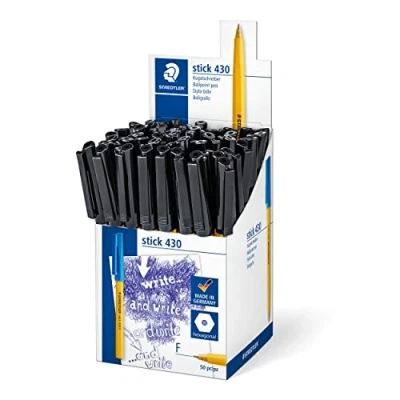 Image de Staedtler 430 F 9CP5 Stick Stylo bille Pointe fine Noir Boîte de 50