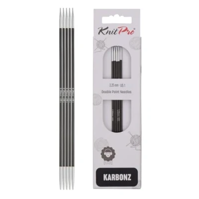 Image de KnitPro 15 cm x 2,25 mm Karbonz Aiguilles circulaires à Double Pointe Noir et Argent