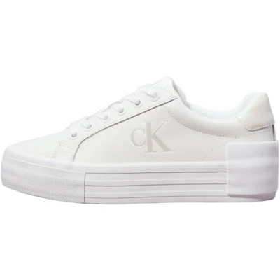 Image de Calvin Klein Baskets Vulcanisées Femme Flatform Low en Cuir, Blanc (Bright White/Creamy White), 40