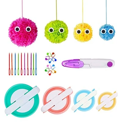 Image de Pom Maker,4 Tailles Fluff Ball Weaver Needle PomPom Maker Set DIY Pompoms Kits de fabrication poche artisanale Jeu tricoterie Ensemble d&#039;outils artisanaux + les ciseaux RRigo