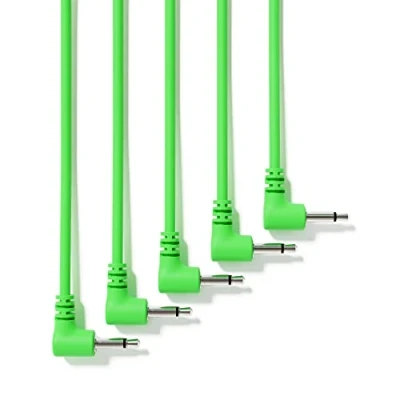 Image de ExcelValley 5 Pack Câbles Modulaires Mono Patch à Angle Droit 3,5mm 1/8&quot; Eurorack Synthétiseur [Vert 45 cm 18&quot;]