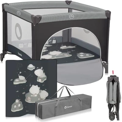 Image de LIONELO BONNIE Parc Bébé jusqu&#039;à 15 kg, de la Naissance à 36 mois, Accès Latéral Zippé, Filets Latéraux Aérés, Pliage Rapide, Roues Freinées, Sac Transport (Grey)