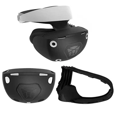 Image de EMEBAY Visage VR Housse en Silicone pour PSVR2 / Play*Station VR2, Doux Lavable Coque de Protection Casque PS VR2 Étui Caoutchouc Anti Rayures avec Casquette à Bascule