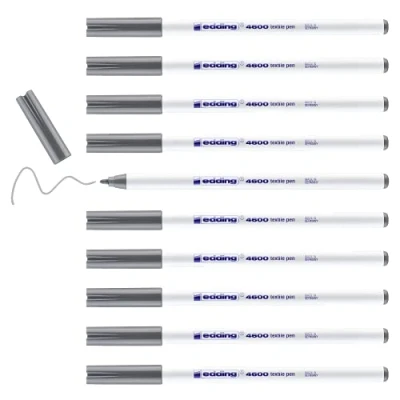 Image de edding 4600 feutre pour textiles gris 10 pièces pointe ronde de 1 mm textile lavable en machine (60 C) décorer le tissu marqueur