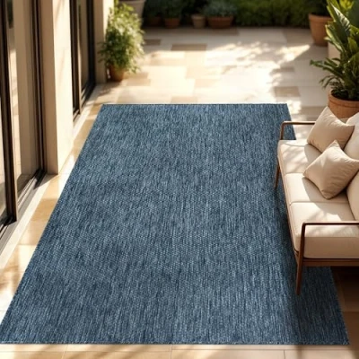Image de Paco Home Tapis Intérieur Et Extérieur Balcon Terrasse Cuisine Monochrome Moucheté, Dimension:120x160 cm, Couleur:Bleu