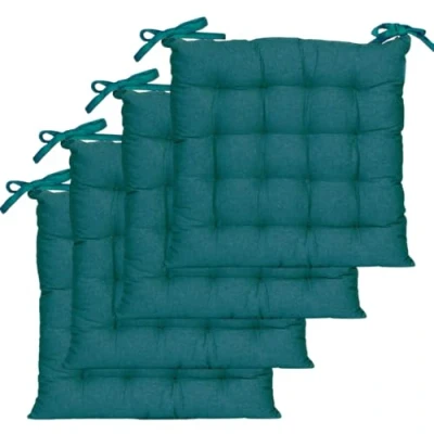 Image de Atout Ciel Lot de 4 Galettes Chaise carrées Bicolores 40x40cm, Bleu Canard/Moutarde