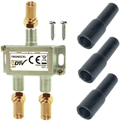 Image de TronicXL 2 Way Splitter e Signal Satellite Répartiteur Kit plaqués TV d&#039;antennes HF VHF entièrement blindé Voies 5 2400 MHz fréquence Distributeur Séparateur DVB Radio FM terreste TNT Coupleur