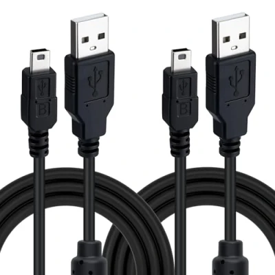 Image de Mcbazel Lot de 2 Câbles Charge et Connexion USB vers Mini 3 Mètres pour Manette DualShock PS3/Gamepad/Appareil à Port avec Anneau Magnétique Anti Interférences Noir