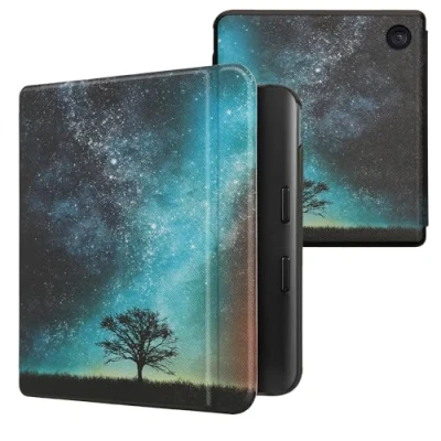 Image de kwmobile Étui Compatible avec Kobo Libra Colour Coque à Rabat magnétique Tablette eReader Similicuir Bleu Gris Noir