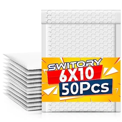 Image de Switory Lot de 50 enveloppes à bulles en polyester pour emballage Blanc Format A5 15,3 cm x 26,9