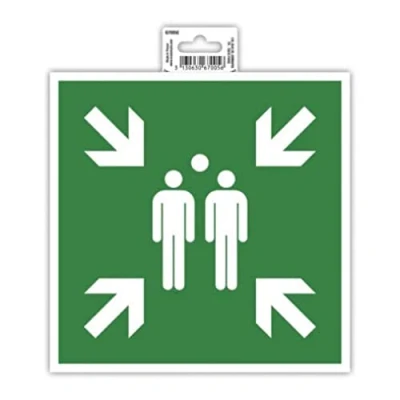 Image de Exacompta Réf. 67005E 1 panneau adhésif Point de rassemblement En PVC traité anti dérapant et résistant aux UV Dimensions : 20 x cm Coloris vert blanc