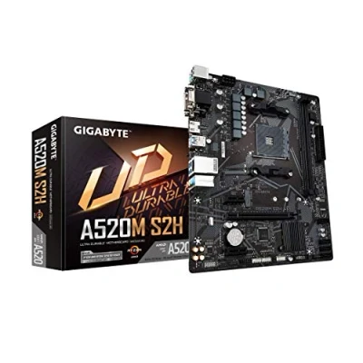 Image de Gigabyte A520M S2H (AMD Ryzen AM4/MicroATX/4+3 Phases Digital PWM Gaming GbE LAN/NVMe PCIe 3.0 x 4 M.2/3 Interfaces/Q Flash Plus/RGB Fusion 2.0/Carte mère)
