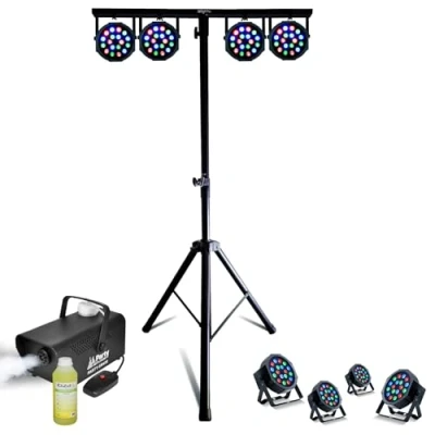 Image de Mooving Light &amp; Sound Pack Pied Lumière ML SUPPORT DJLIGHT réglable 4 projecteurs Par RGB Machine à fumée Fête Anniversaire