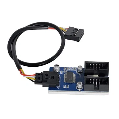 Image de Cable nappe integration Brands U2 034 XY xiwai d&#039;extension USB 2.0 pour carte mere 9 broches 1 vers 2 femelles