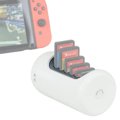 Image de KIWIFOTOS Étui pour cartes de jeu Ninetendo Switch, porte 6 NS et 2 Micro SD, étui rangement cylindrique voyage, blanc, Switch Carte