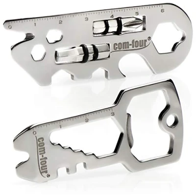 Image de com four® Ensemble d&#039;outils Multifonctions 2 pièces Outil Fonctionnel en Acier Inoxydable avec 22 Fonctions clé décapsuleur pour Le Camping, la randonnée (2 Multitool A)