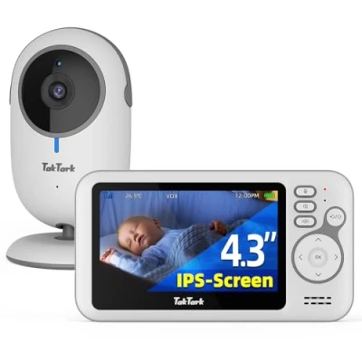 Image de TakTark Babyphone Camera, Babyphones 4.3&#039;&#039; IPS Vidéo, Camera Bebe Surveillance, Visiophone Bébé, VOX, Vision Nocturne, Communication Bidirectionnelle, Capteur de Température