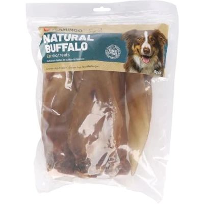 Image de Flamingo Friandises Nature pour Chien Oreilles de Buffle avec Viande 5 pièces sans Gluten sucres ajoutés et colorants ni conservateurs