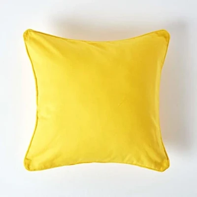 Image de HOMESCAPES Housse de Coussin Uni Jaune en 100% Coton, 60x60 cm