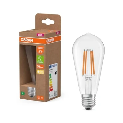 Image de Osram LED Lampe in klassischer Globeform, mit dekorativem Filament, Energieeffizienzklasse A, E27, 7.2 W, 1521 lm, 2700 K, warmweiß. Ohne Aufwärmen, sofort 100% Licht.