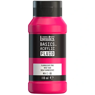 Image de Liquitex 8870425 Basics Fluid Peinture acrylique à consistance fluide, séchage rapide, résistante la lumière, imperméable, base d&#039;eau, Flacon de 118 ml, Rose Fluorescent