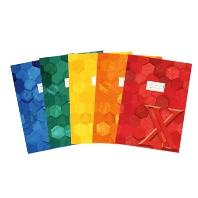 Image de HERMA 20243 Lot de 5 protège cahiers A4 en carton assorti, avec champ d&#039;inscription, papier solide et extra résistant, motif hexagonal, pour scolaires, colorées