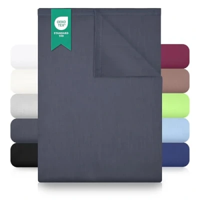 Image de GREEN MARK Textilien Drap Plat de lit Classique Maison 100% Coton sans élastique Nombreuses Tailles et Couleurs Taille : 240x275 cm, Gris Anthracite