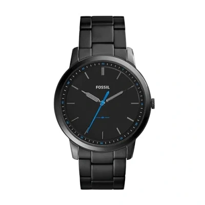 Image de Fossil Montre pour hommes The Minimalist, mouvement à quartz, boîtier en acier inoxydable noir de 44 mm avec bracelet inoxydable, FS5308