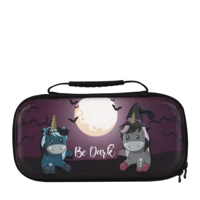 Image de Konix Unik Housse de protection et transport pour consoles Nintendo Switch, Switch Lite OLED Rangement 8 jeux Motif Be Dark, licornes